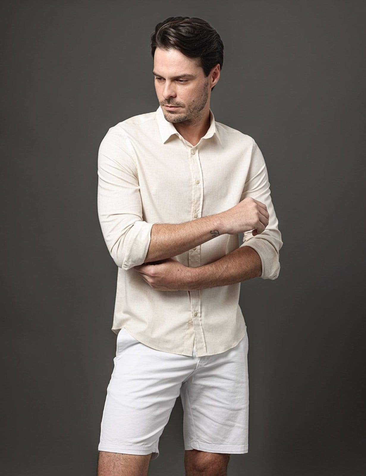 Vista 2 Camisa Masculina Cotton Linen Calvin Klein Jeans - Off White Calvin Klein Jeans off-white white