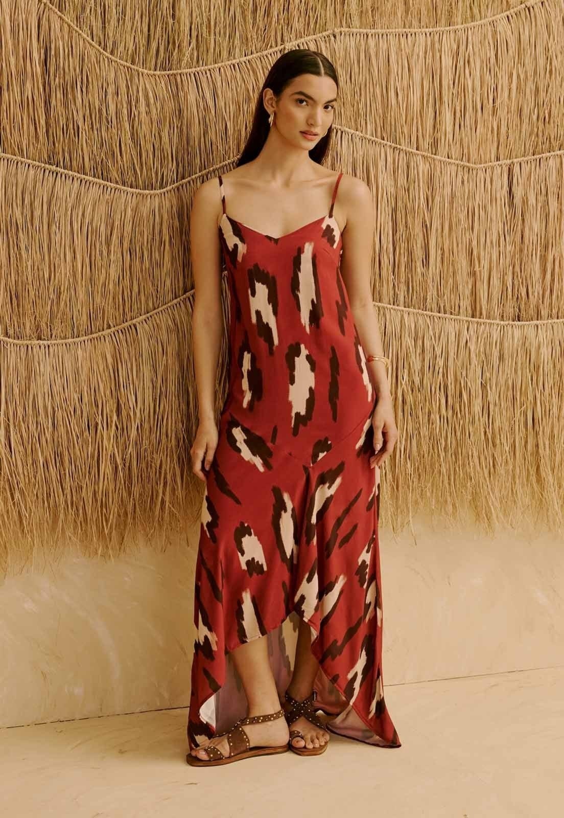 Vestido Longo Drop Waist Estampado Chimu