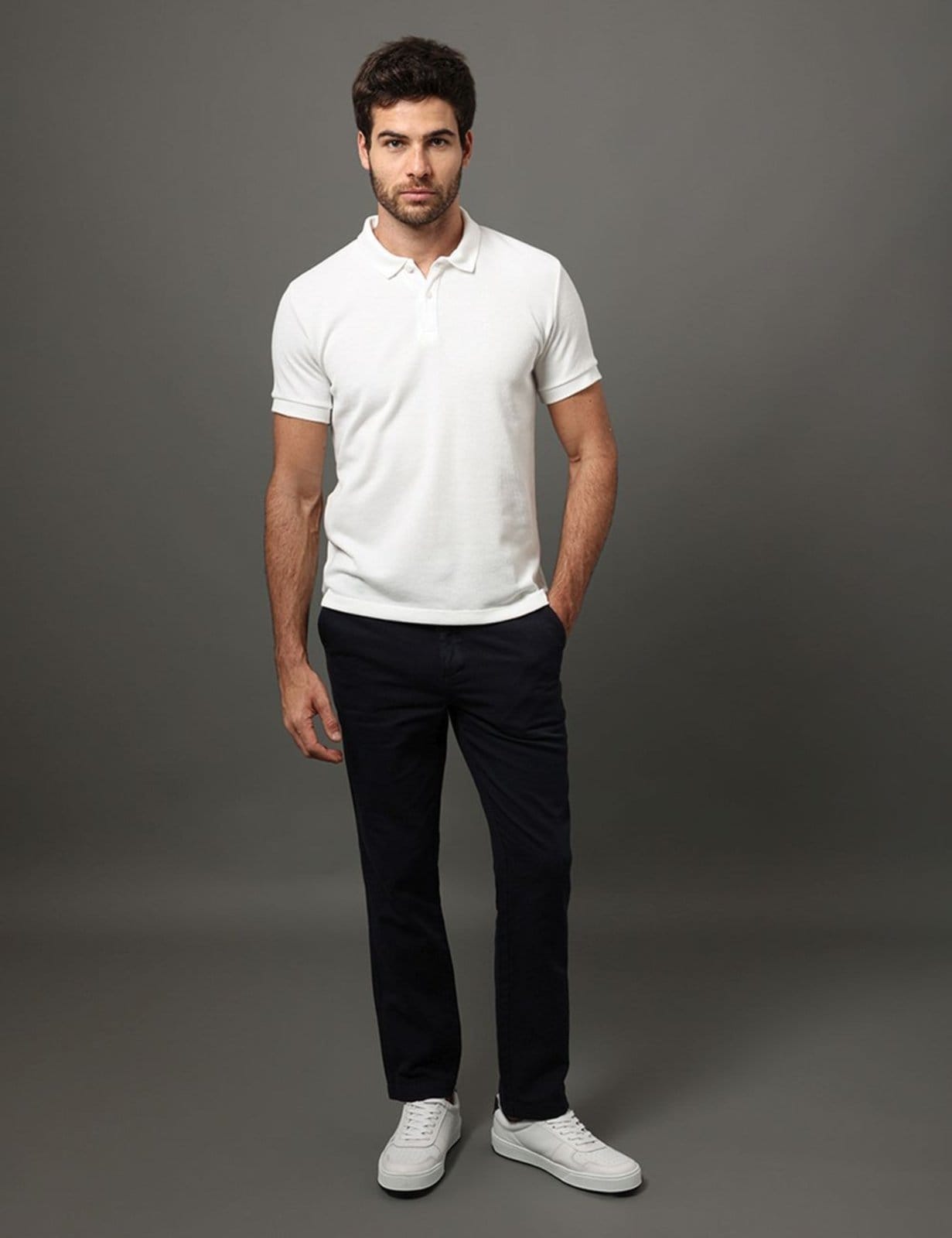 Vista 2 Polo Masculina Slim Malha Tricot Calvin Klein Calvin Klein Jeans branco