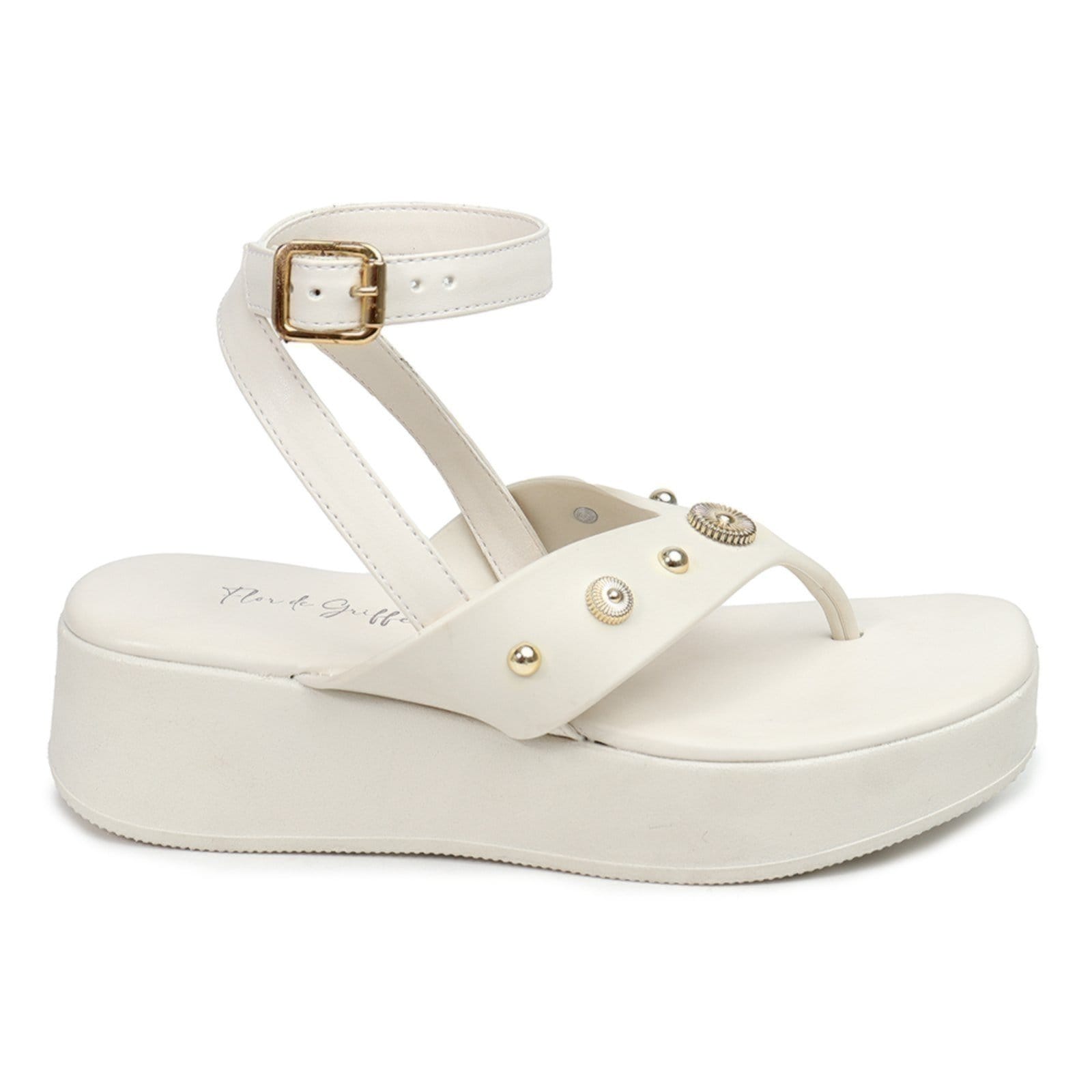 Sandália Flor de Griffe Celeste Off White