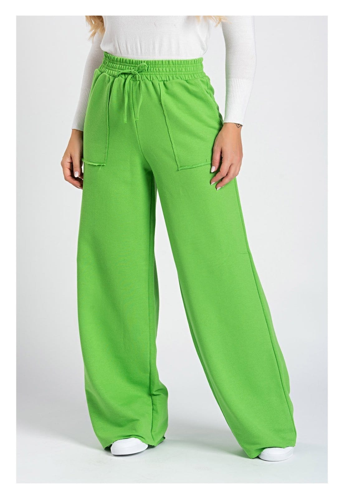 Vista 2 Calça Moletinho Wide Leg Val c/ Bolso Meu Jeans verde