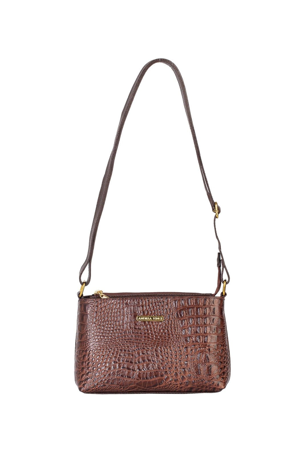 Bolsa pequena transversal de couro croco Iris - Café