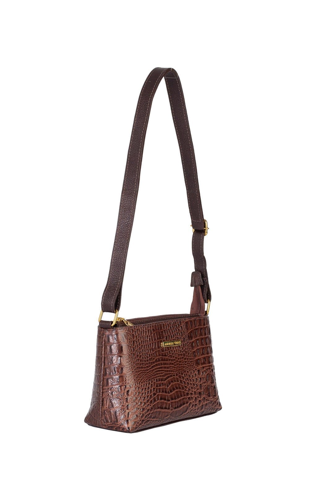 Vista 2 Bolsa pequena transversal de couro croco Iris - Café Andrea Vinci vermelho