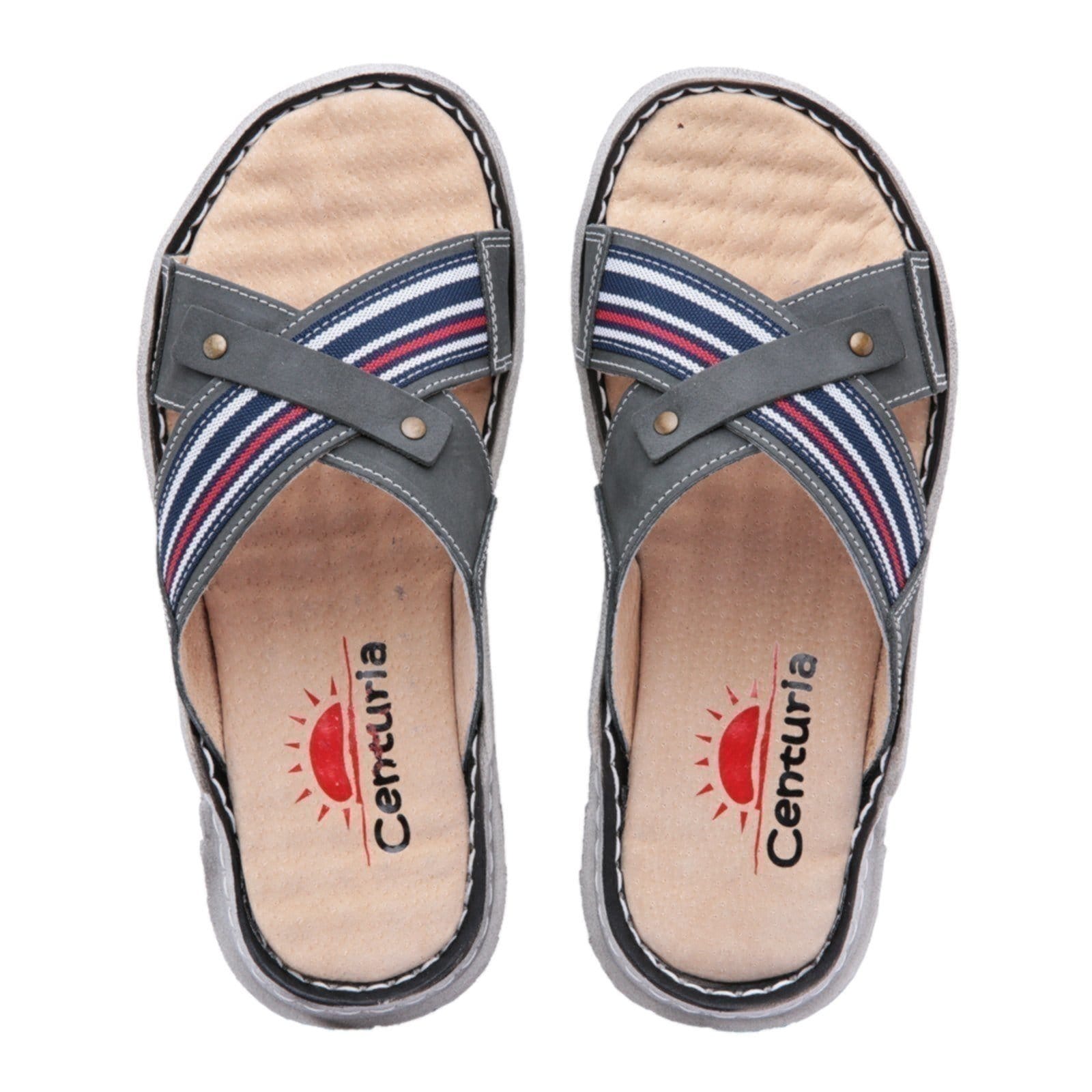 Vista 2 Chinelo Conforto Centuria Transpassado em Couro Azul Centuria Calçados jeans azul