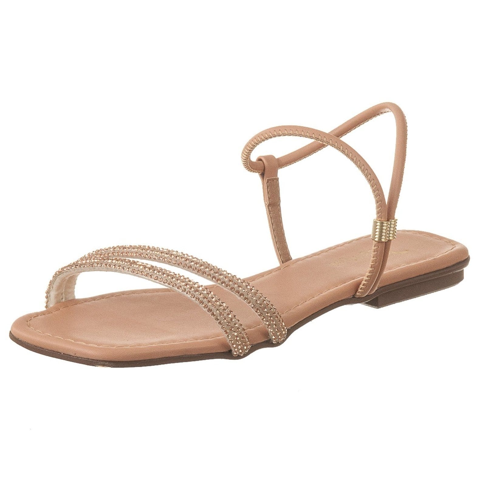Sandália Feminina Rasteira C/ Brilhos Strass Moda Conforto Rosado
