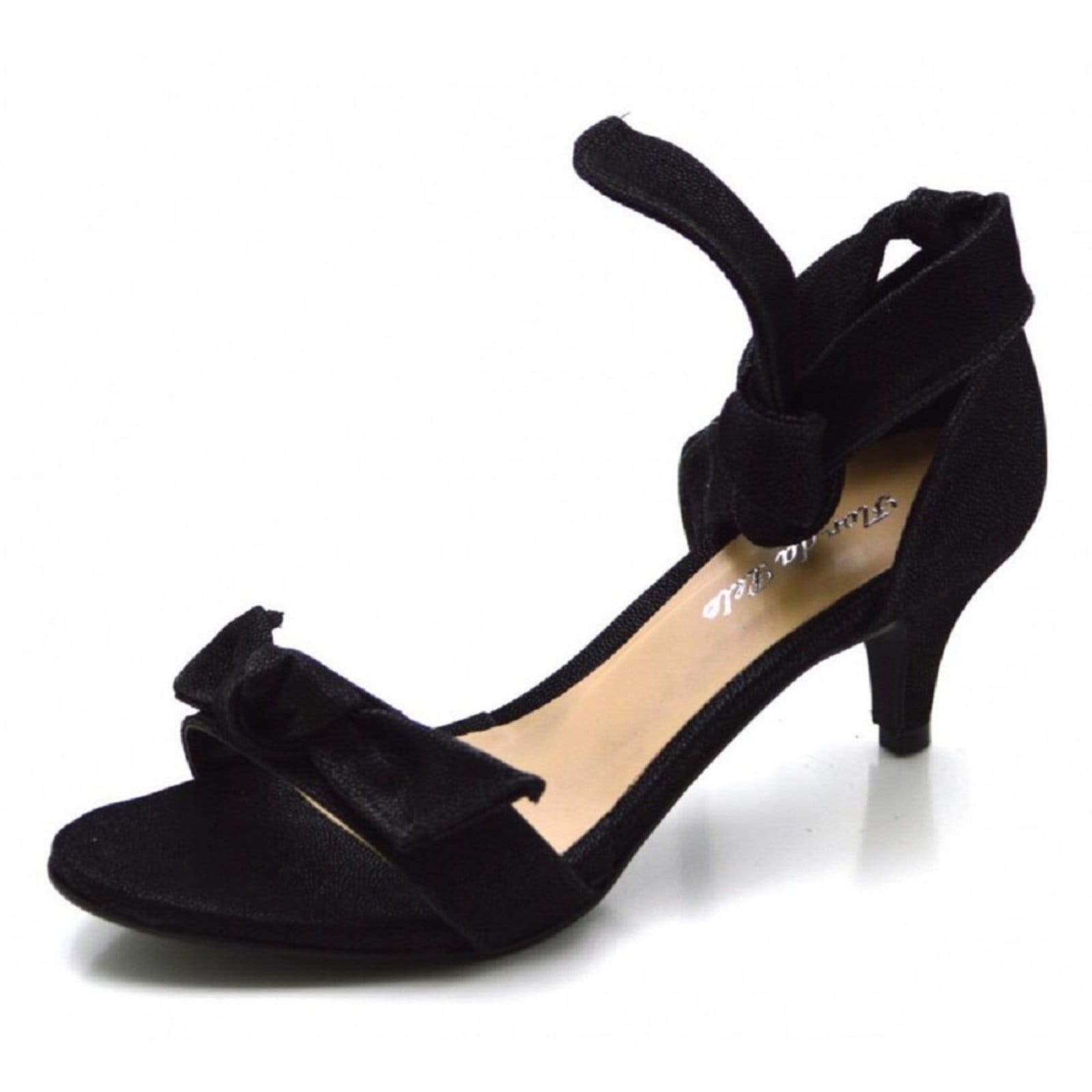 Vista 2 Sandália Feminina Salto Baixo Fino Com Amarração ENVIO JÁ Flor da Pele preto