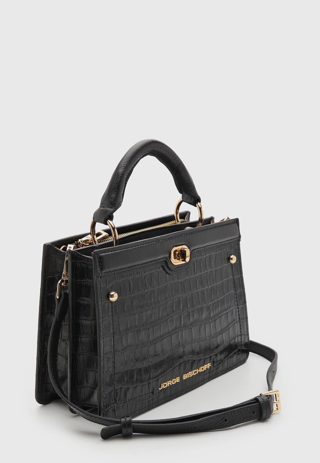 Vista 2 Bolsa Feminina Jorge Bischoff Grande Croco Preta Jorge Bischoff preto