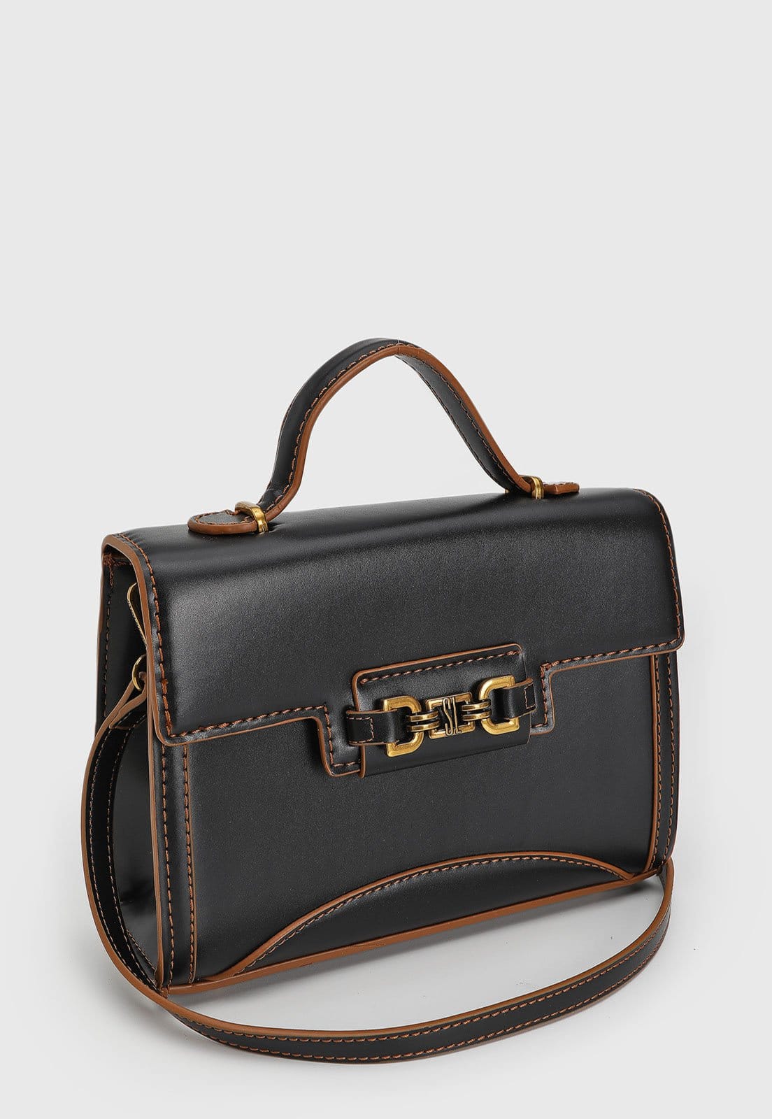 Vista 2 Bolsa Feminina Santa Lolla Estruturada Preta e Marrom Santa Lolla preto