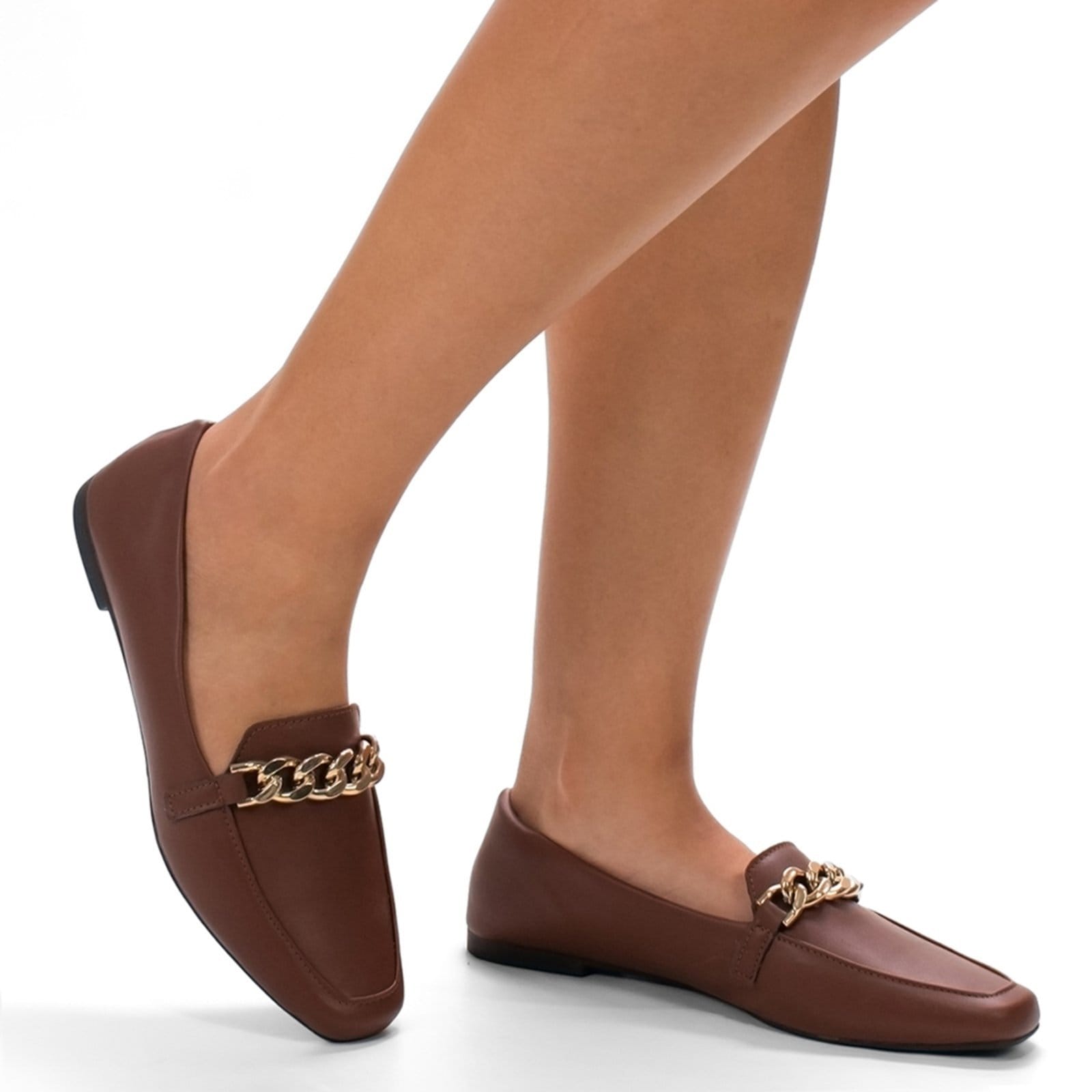 Vista 2 Sapato Mocassim Feminino Donatella Shoes Corrente Terra Donatella Shoes marrom