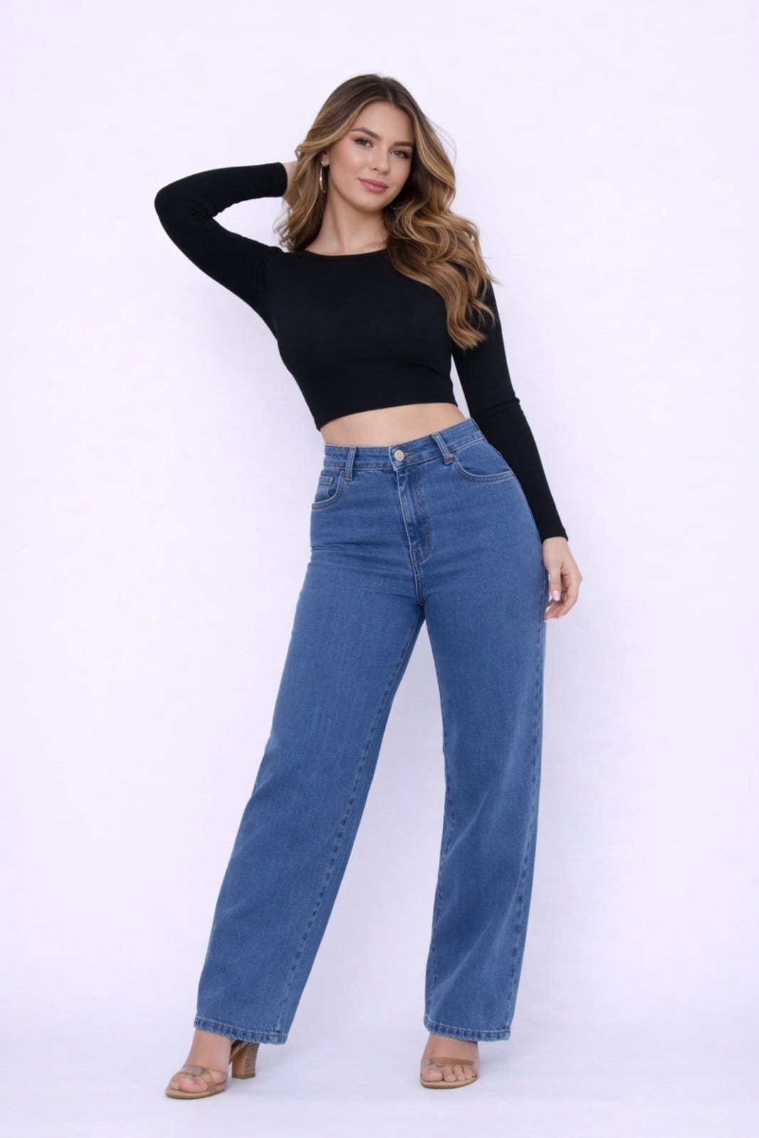 Vista principal Calça Jeans D Bell Outlet Fashion Wide Leg Claro D BELL OUTLET FASHION azul