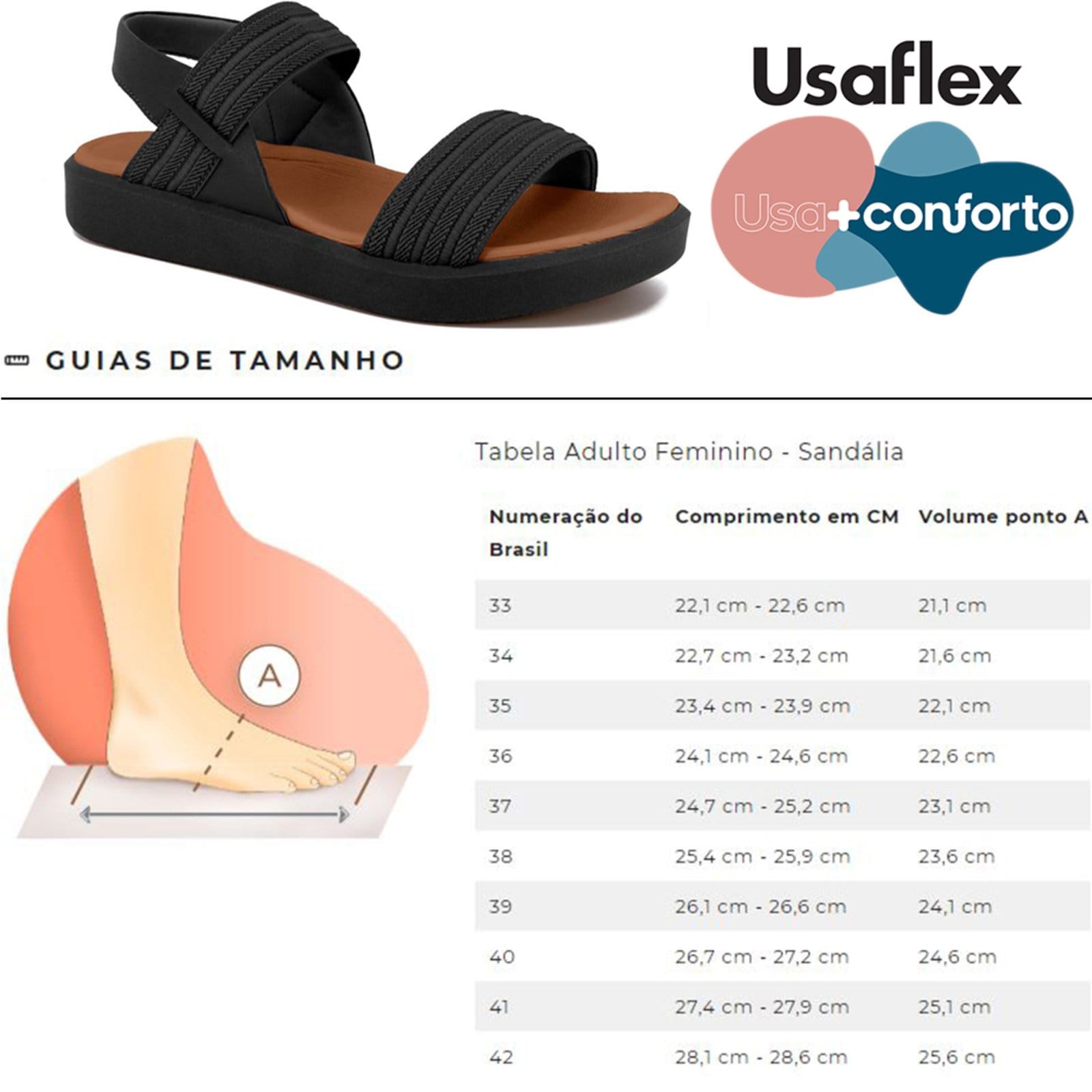 Vista 2 Sandália Flat Feminina Usaflex Confortavel Usaflex preto