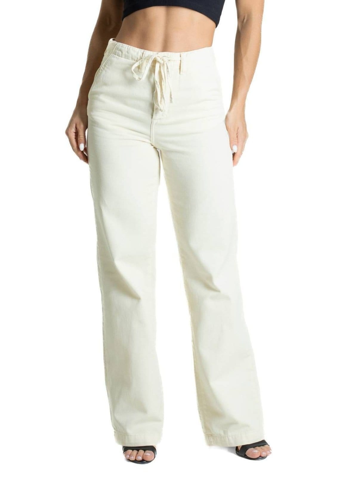 Vista principal Calça Sarja Sawary Wide Leg - 281585 Sawary amarelo