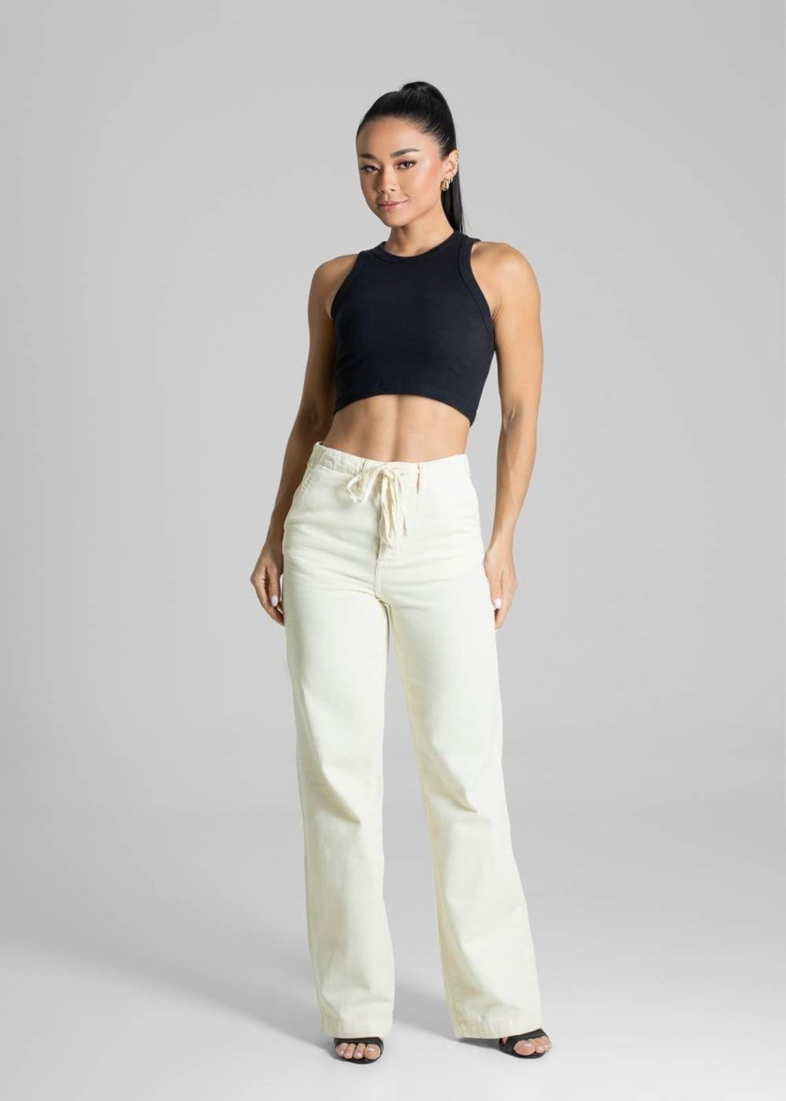 Vista 2 Calça Sarja Sawary Wide Leg - 281585 Sawary amarelo