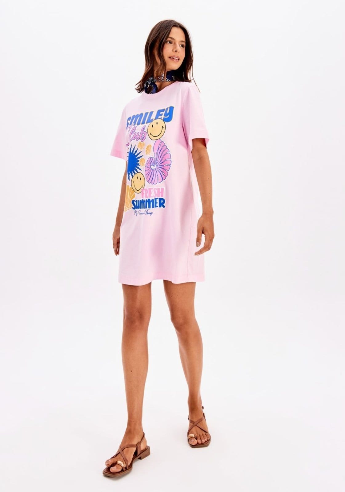 Vestido T-Dress Curto Estampado Smiley