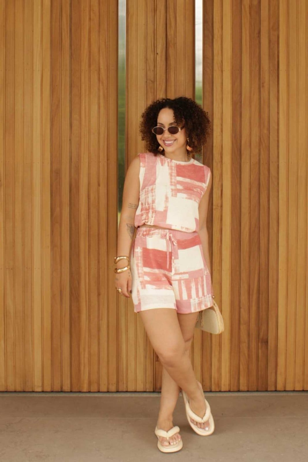 Vista principal Short Vanibele Malha Rosa Vanibele estampado/rosa rosa