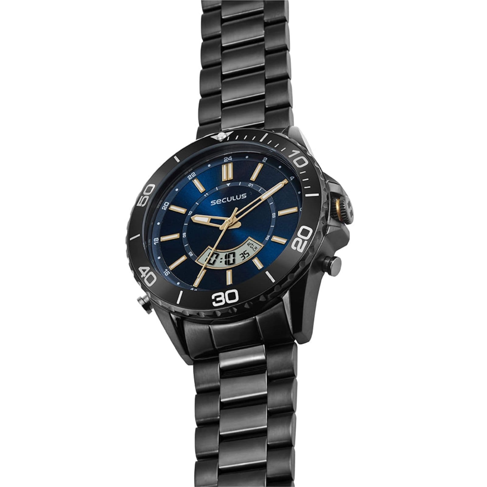 Vista 2 Relógio Masculino Seculus Cinza Movimento Sorriso Seculus preto