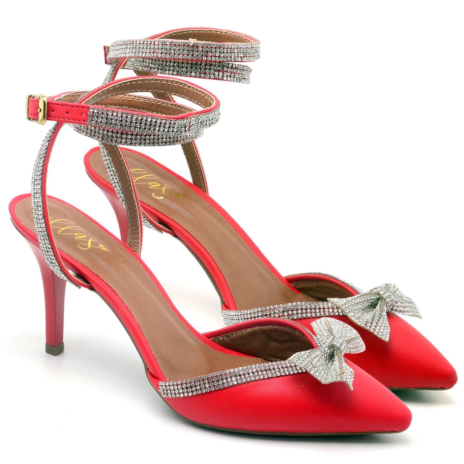Vista principal Scarpin Salto Médio com Strass Napa Ella's ZAFREM vermelho