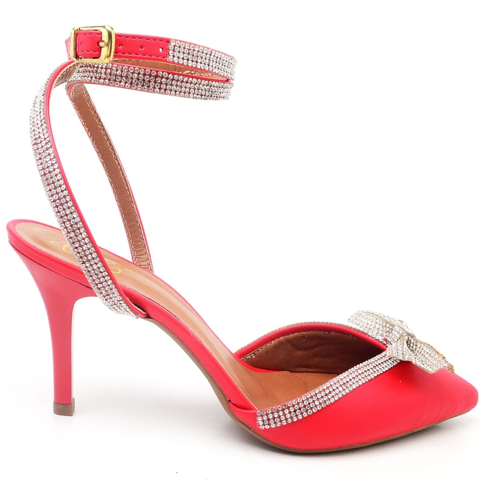 Vista 2 Scarpin Salto Médio com Strass Napa Ella's ZAFREM vermelho
