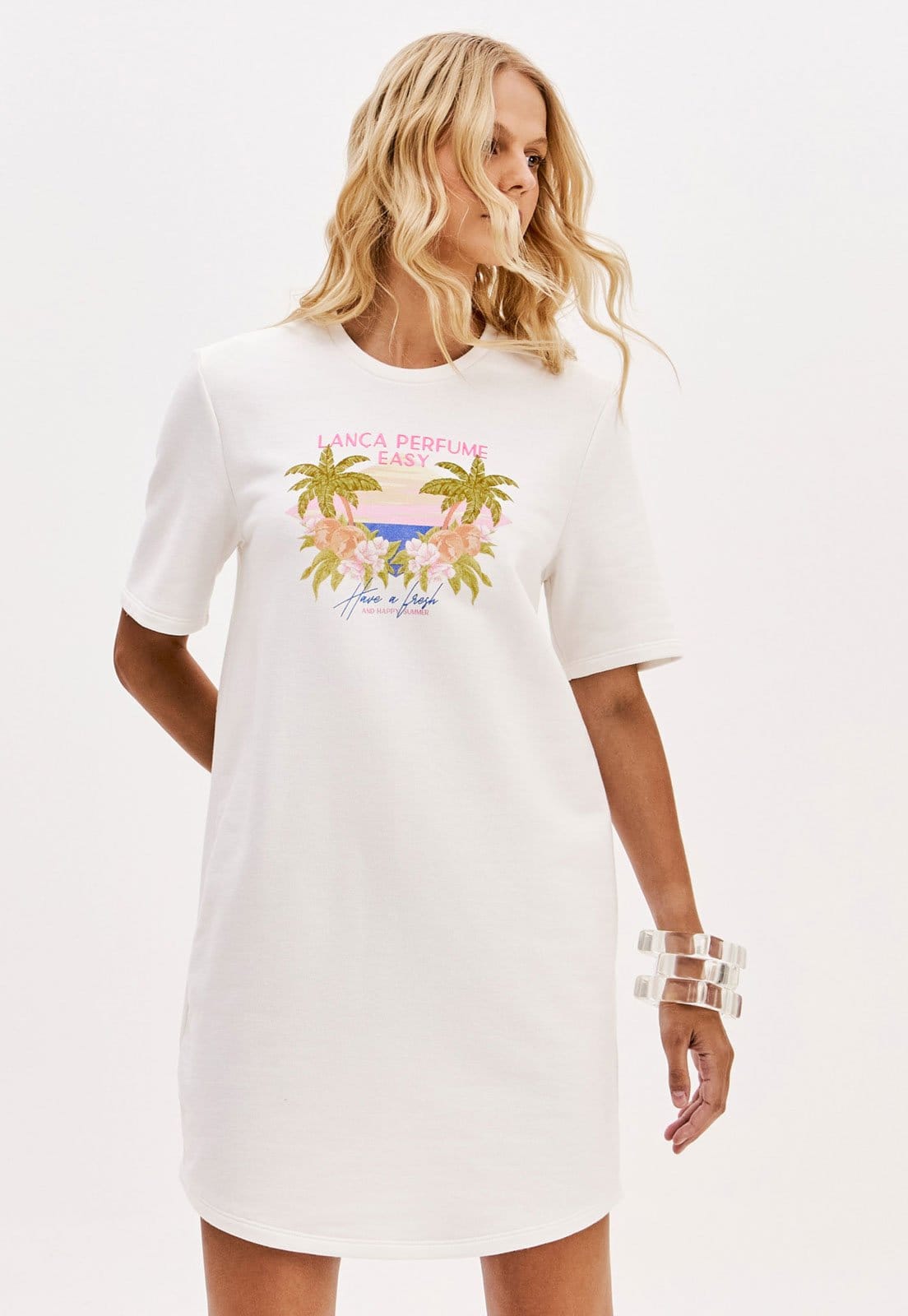 Vista principal Vestido Lança Perfume Curto Estampado Off-White Lança Perfume off-white white