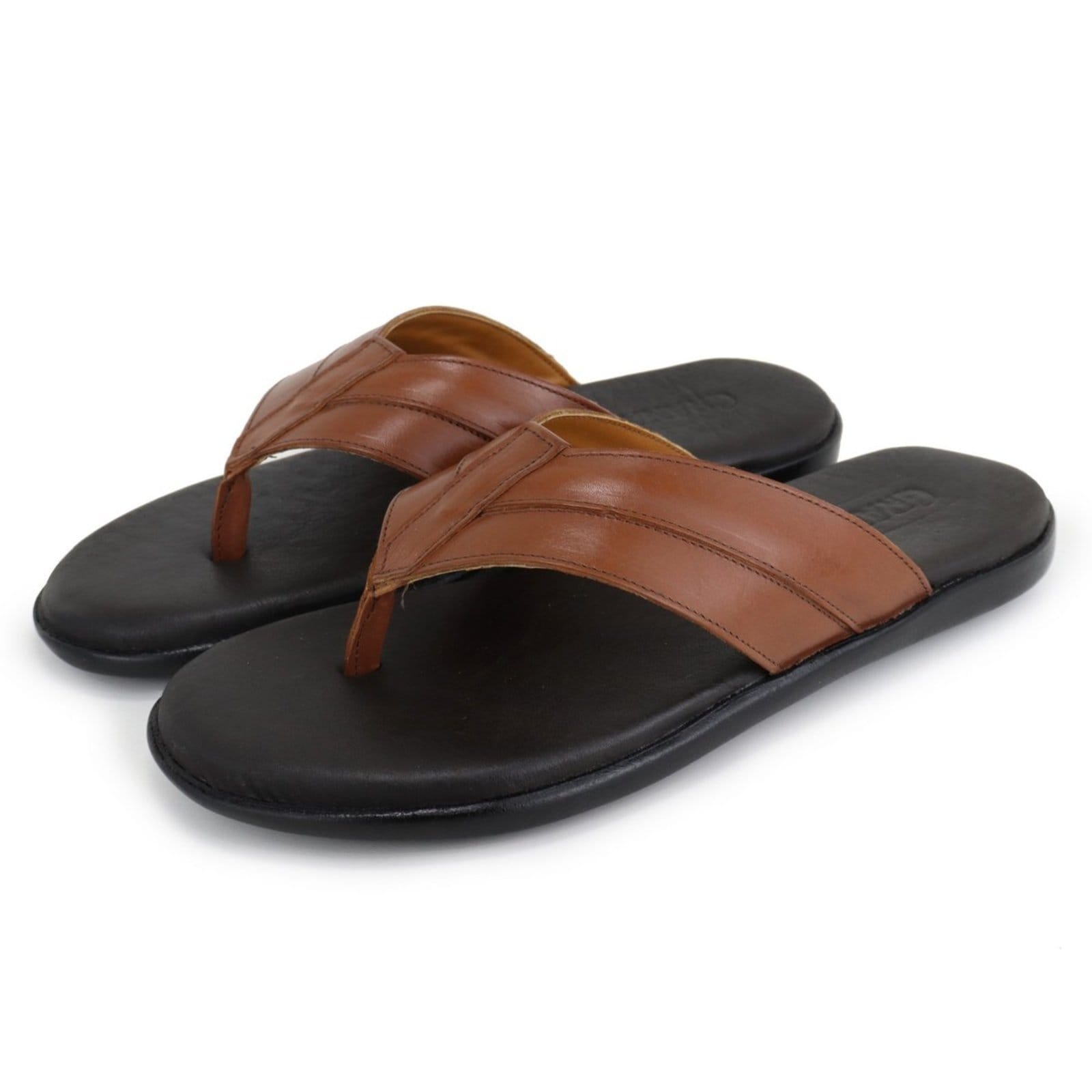 Vista principal Chinelo de Dedo Masculino Casual em Couro Confortável Conhaque Yes Basic marrom