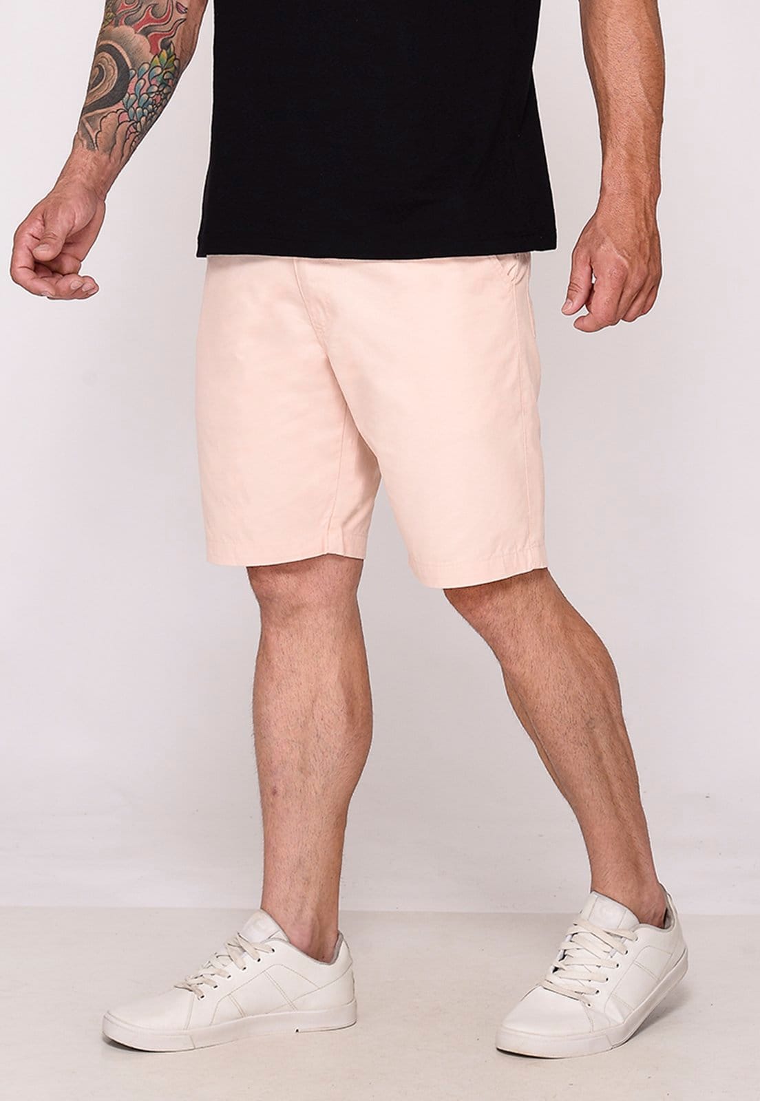 Bermuda Masculina Sarja Chino Casual Confortável Algodão Bolso-Faca Nude