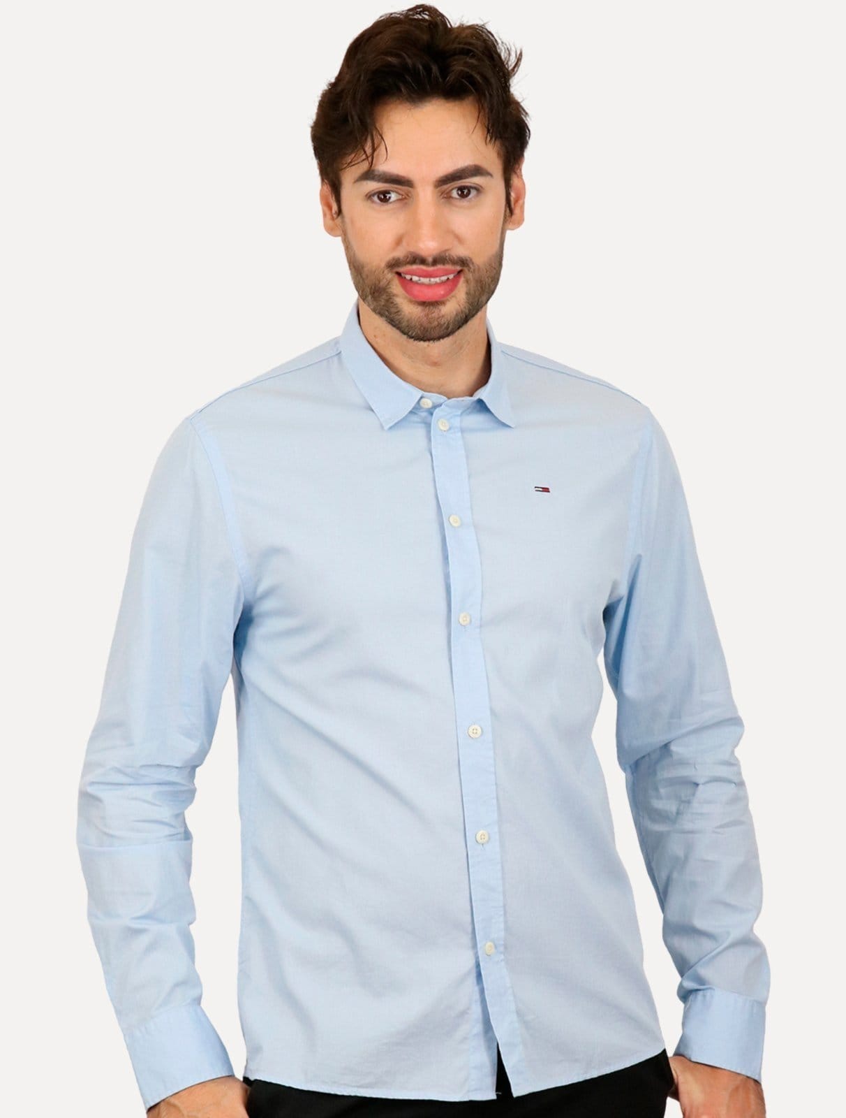 Camisa Tommy Jeans Masculina Slim Original Stretch Claro