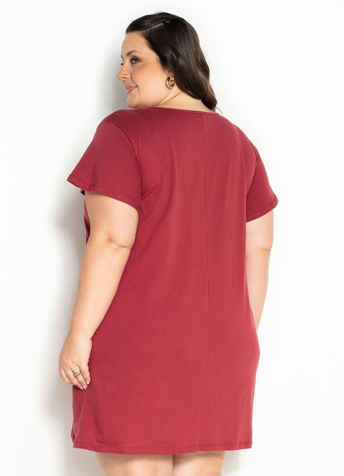 Vista 2 Vestido Com Franzido Plus Size Terracota Marguerite marrom