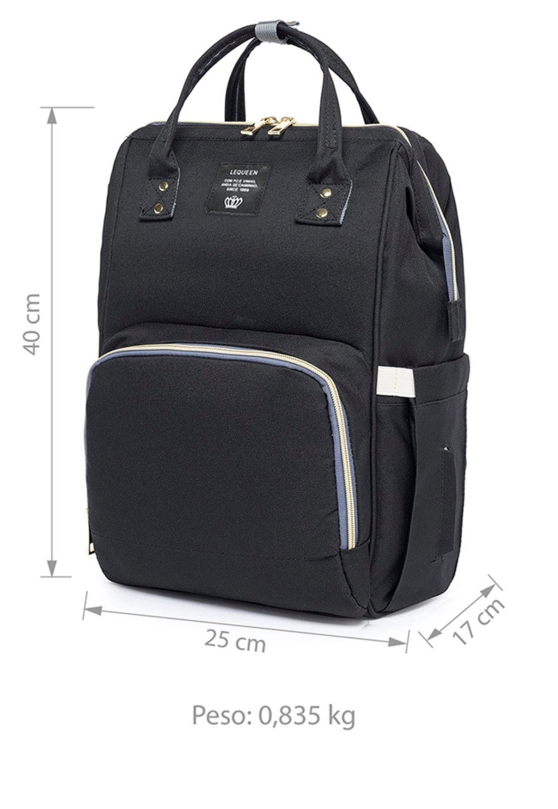 Vista 2 Bolsa Maternidade Lequeen Reforçada Resistente Lequeen preto