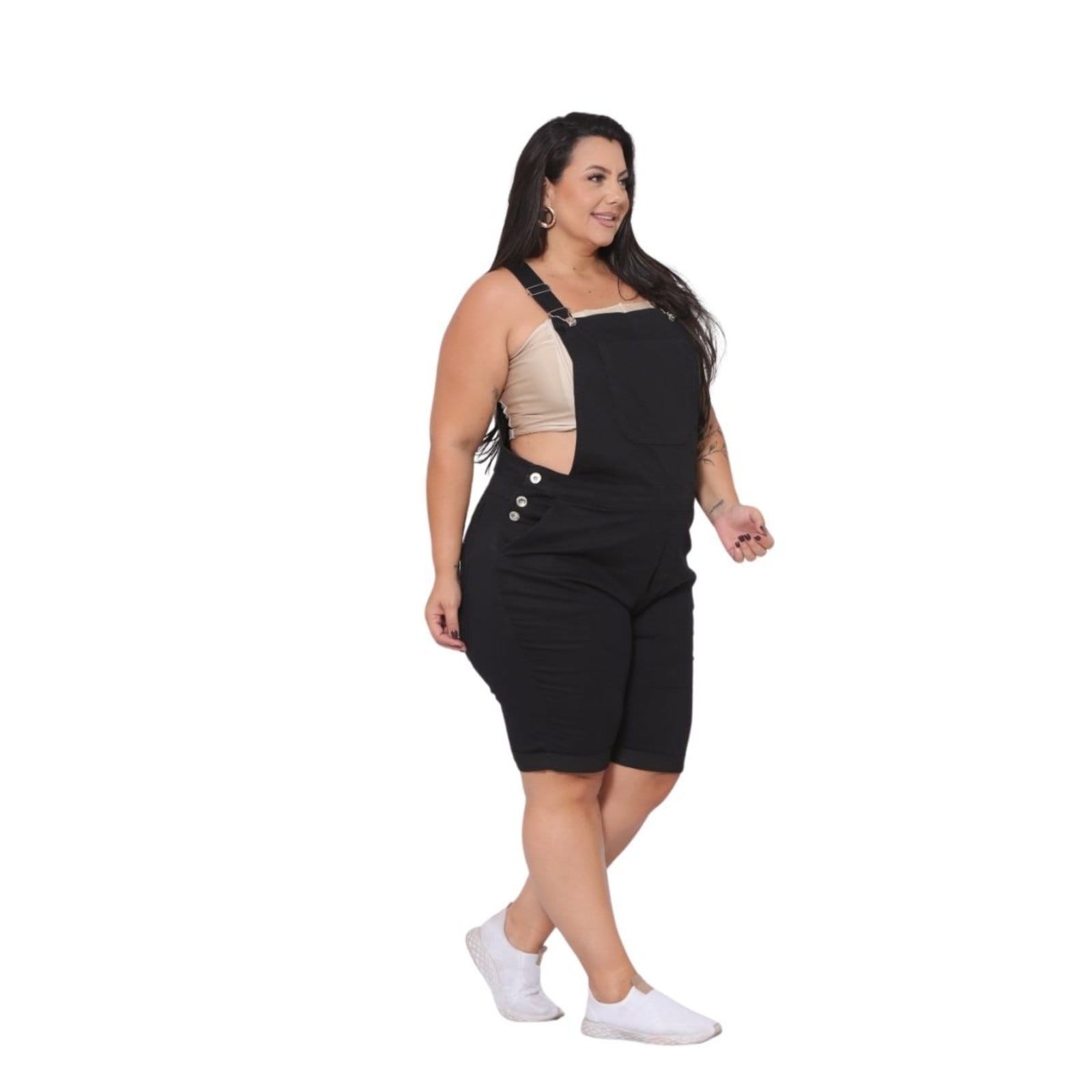 Macacão Feminino Jeans Light Plus Size Curto Collor