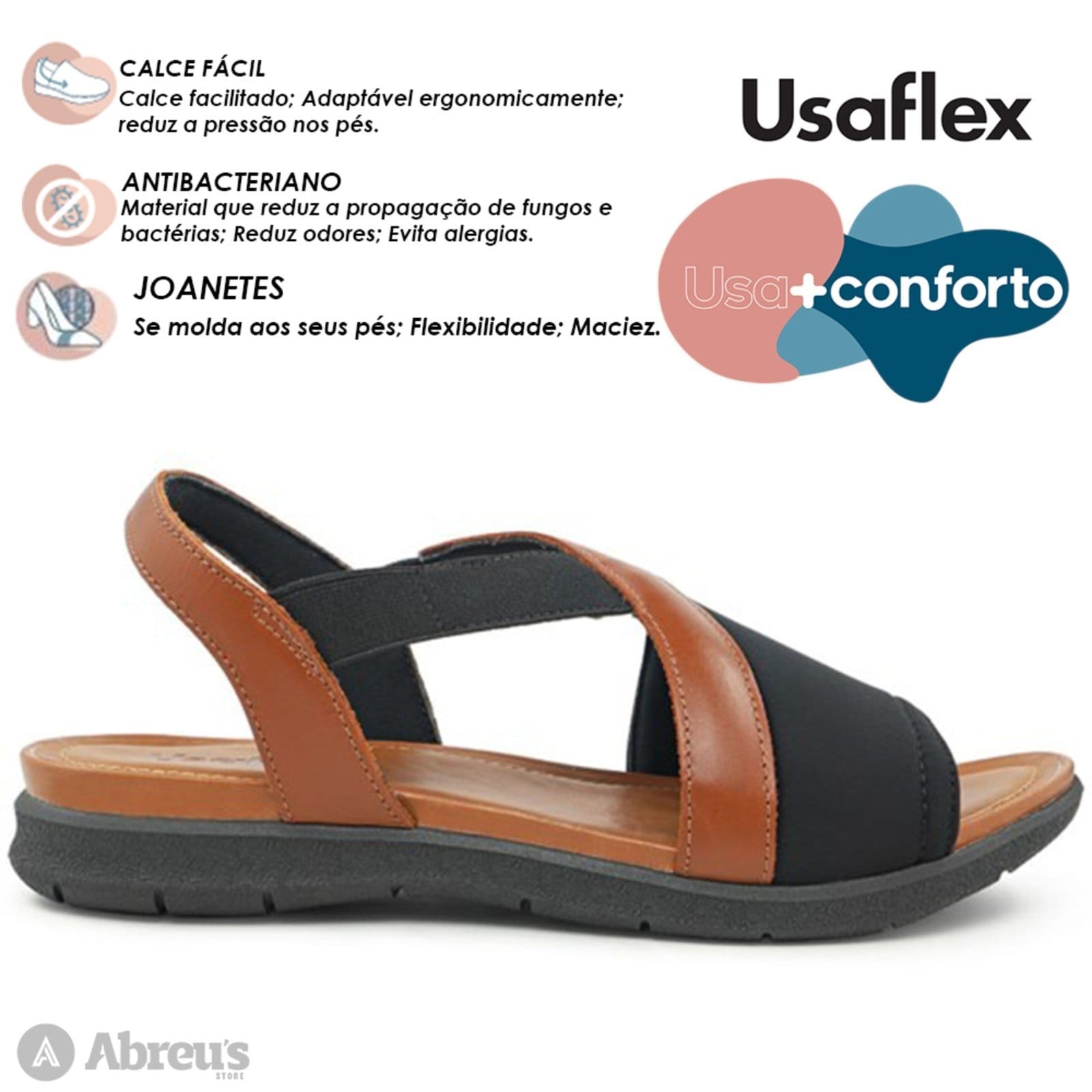 Vista 2 Sandália Casual Feminina Usaflex Em Couro Tiras Cruzadas Usaflex multicolorido