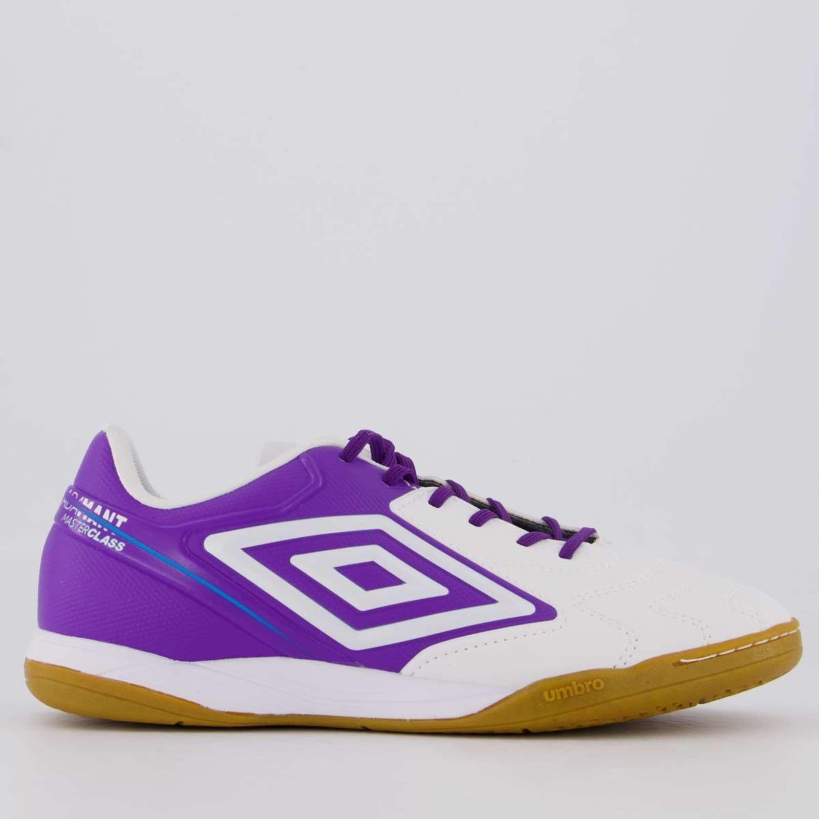 Chuteira Umbro Adamant Master Class Club Futsal Branca e Roxa