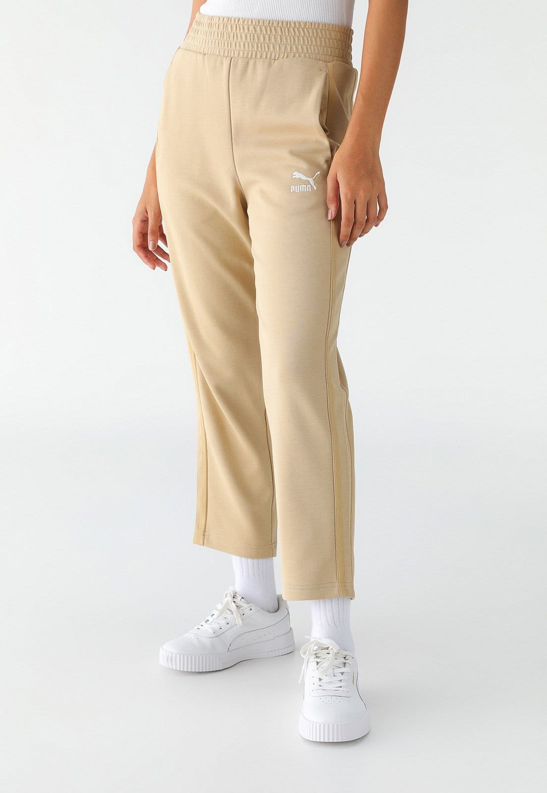 Vista principal Calça de Moletom Puma Reta Logo Puma bege