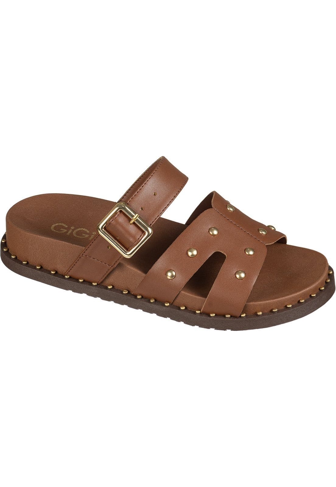 Sandália Feminina Papete GiGiL Slide Tira H Tachas Metalizadas Fivela Moderna