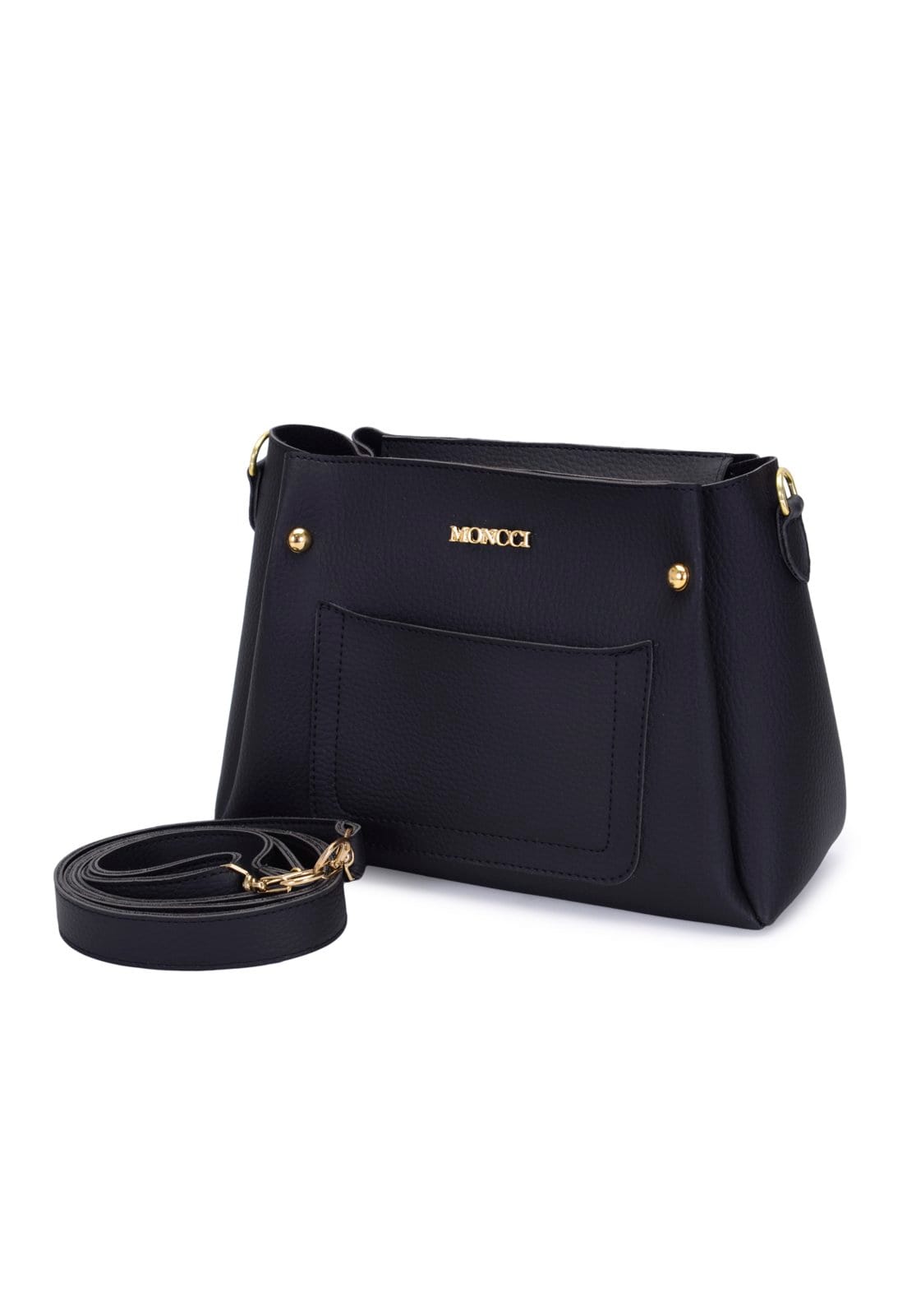 Vista principal Bolsa Feminina Pequena Moncci Alça Trasversal Preta MONCCI preto