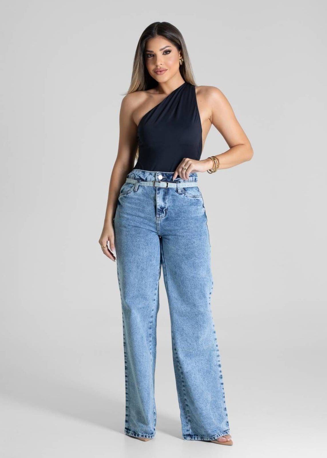 Vista 2 Calça Jeans Sawary Wide Leg - 281147 Sawary azul