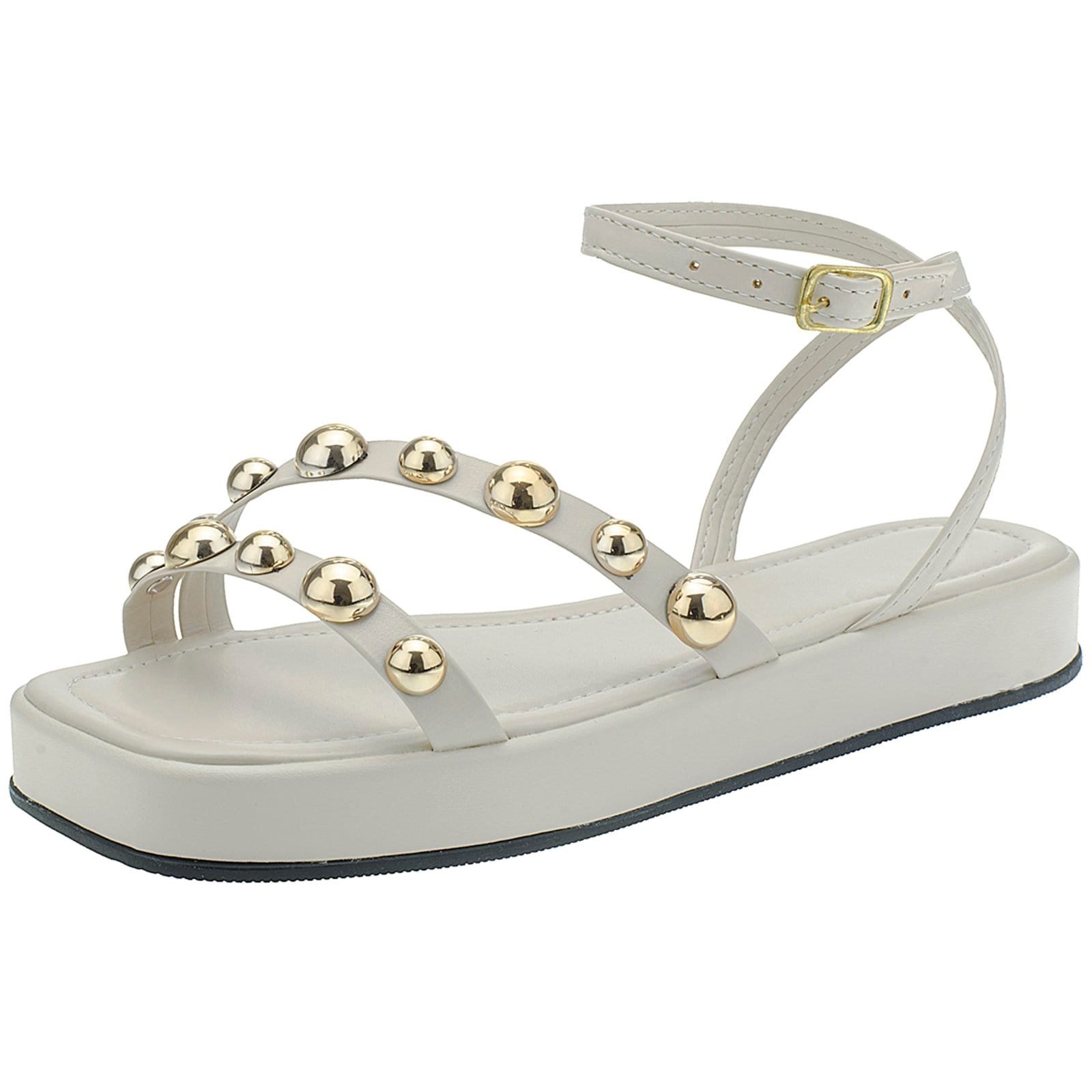 Sandalia Fem Maduda Flatform Meia Esfera Moda Conforto Off White