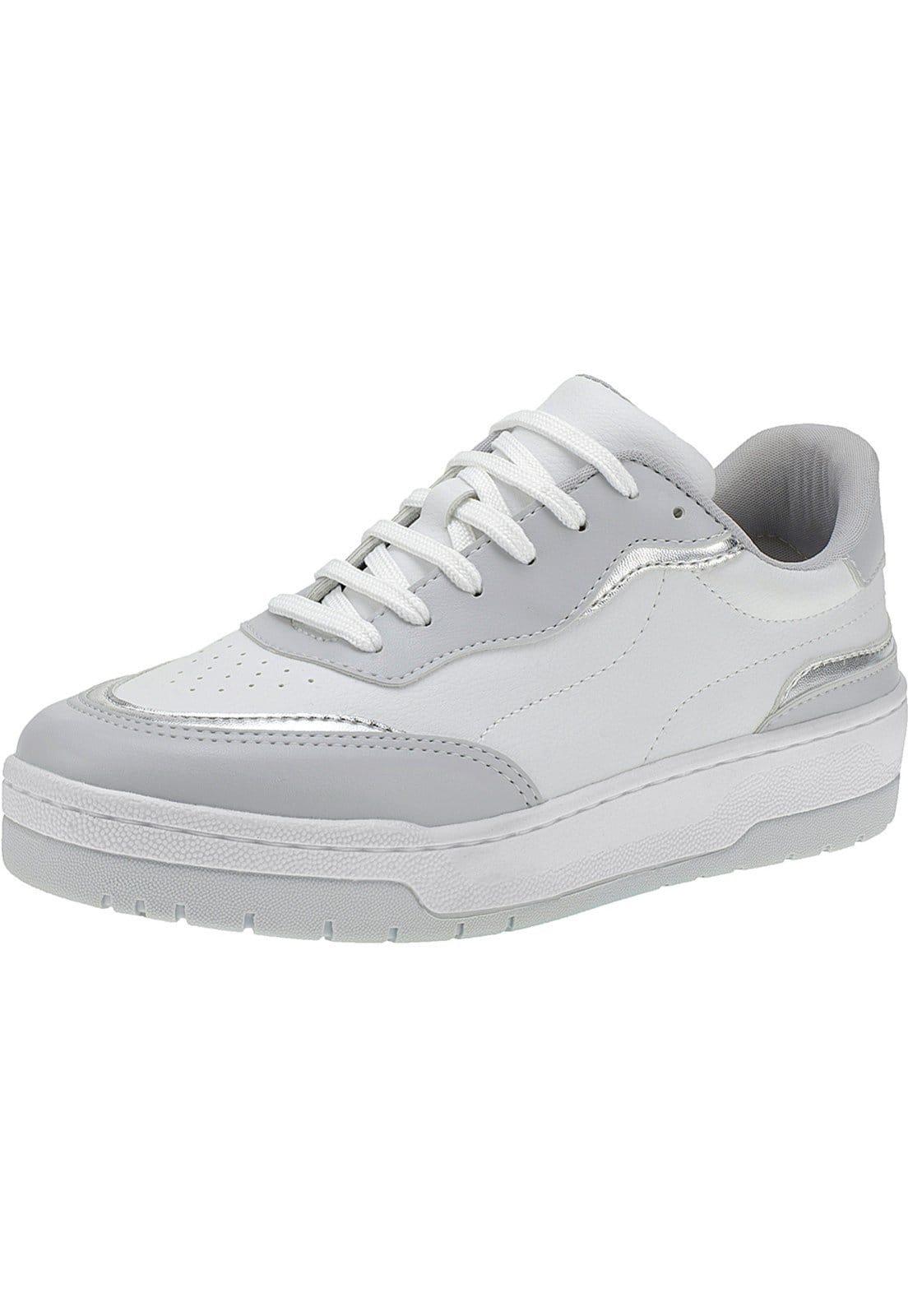 Vista principal Tênis Lóris Shoes Feminino Casual com Detalhes Metalizado Fitness Dia a Dia Academia Confortável Plataforma 26060 Prata LÓRIS SHOES branco