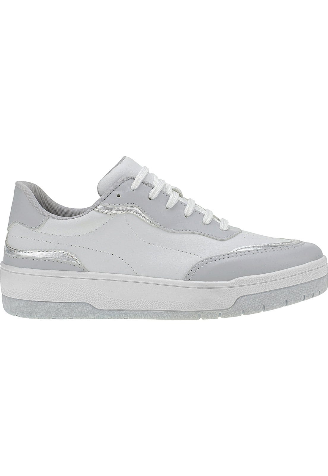 Vista 2 Tênis Lóris Shoes Feminino Casual com Detalhes Metalizado Fitness Dia a Dia Academia Confortável Plataforma 26060 Prata LÓRIS SHOES branco