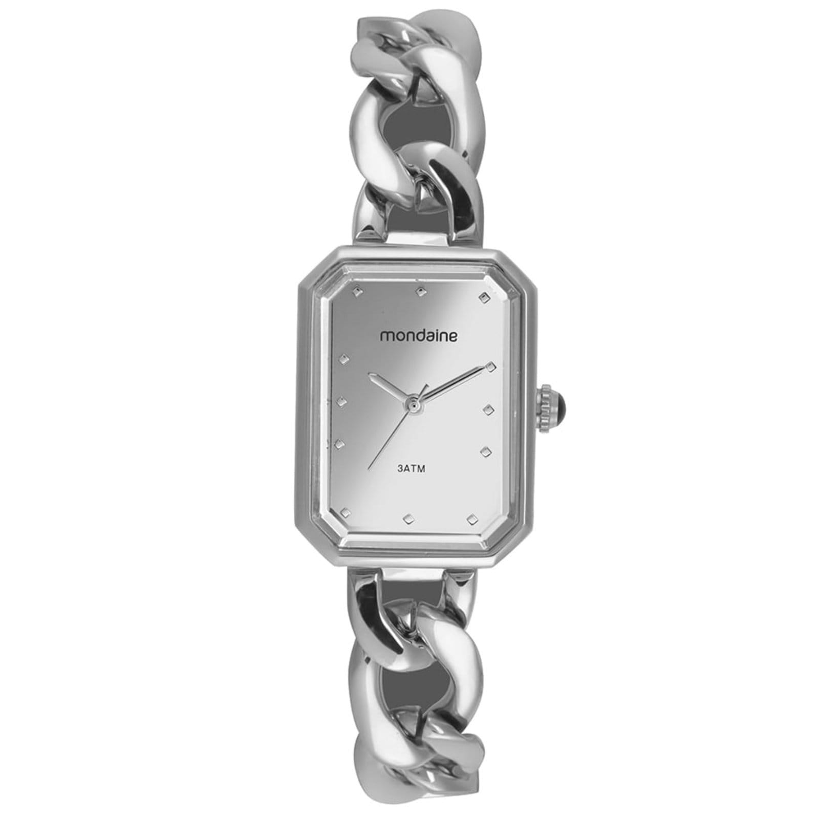 Vista principal Relógio Feminino Quadrado Analógico Metal Joalheria Mondaine prata