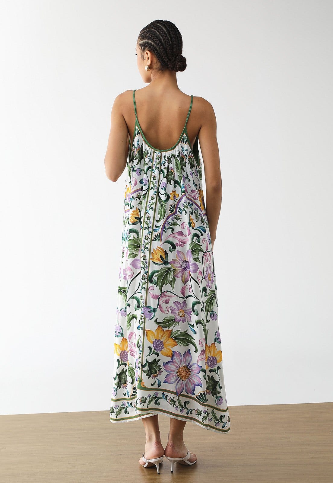 Vista 2 Vestido Feminino FARM Estampa Floral Alças Finas Midi FARM verde