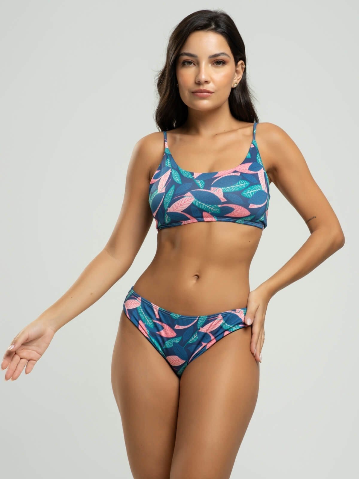 Vista 2 Biquini Faixa Calcinha Comum Proteção Uv 50+ Vicbela Folha Vicbela azul/azul marinho/estampado/multicolorido