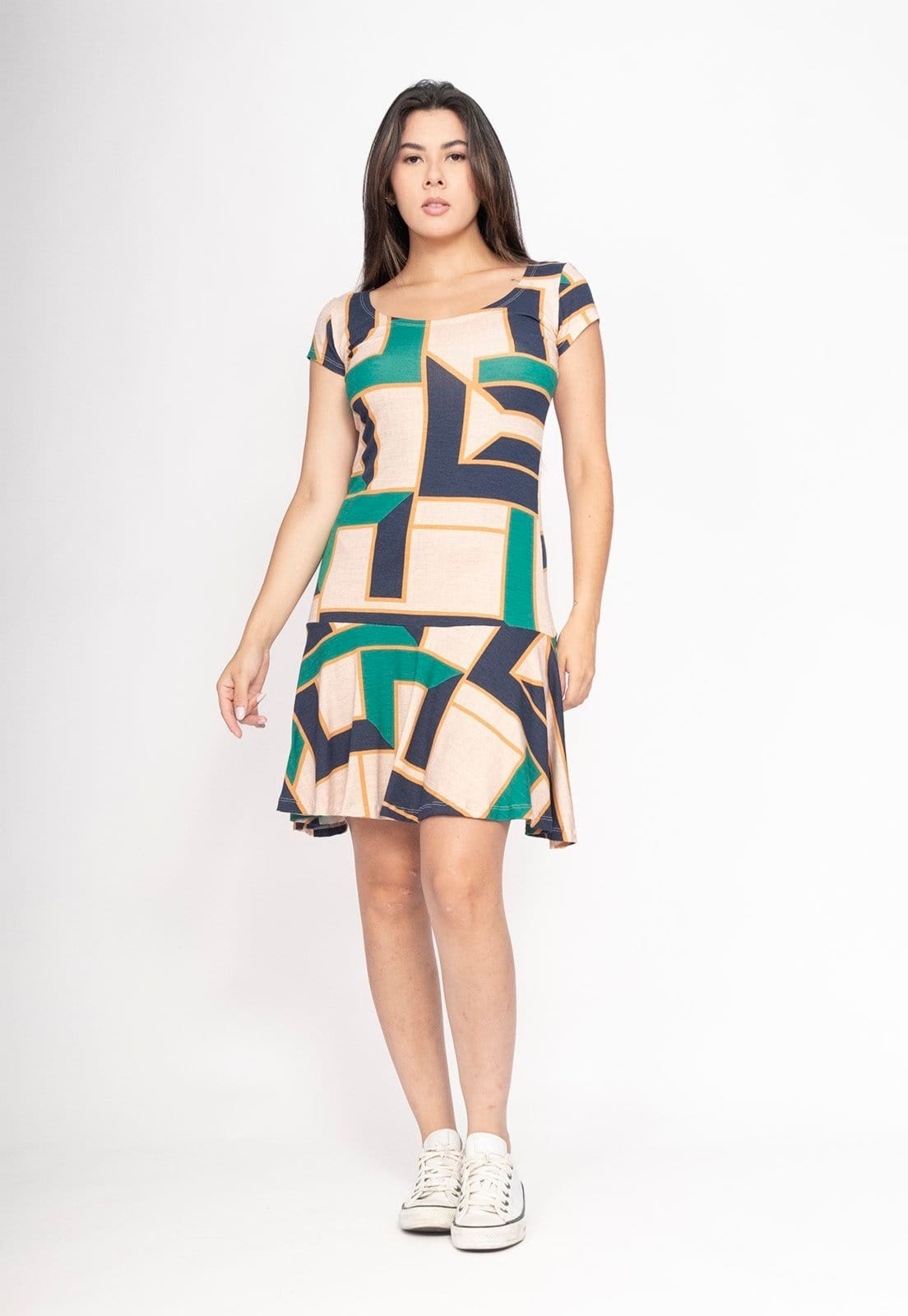 Vista principal Vestido CabanaFree Aiyra Curto Malha Estampa Chapada de Areia Cabanafree estampado