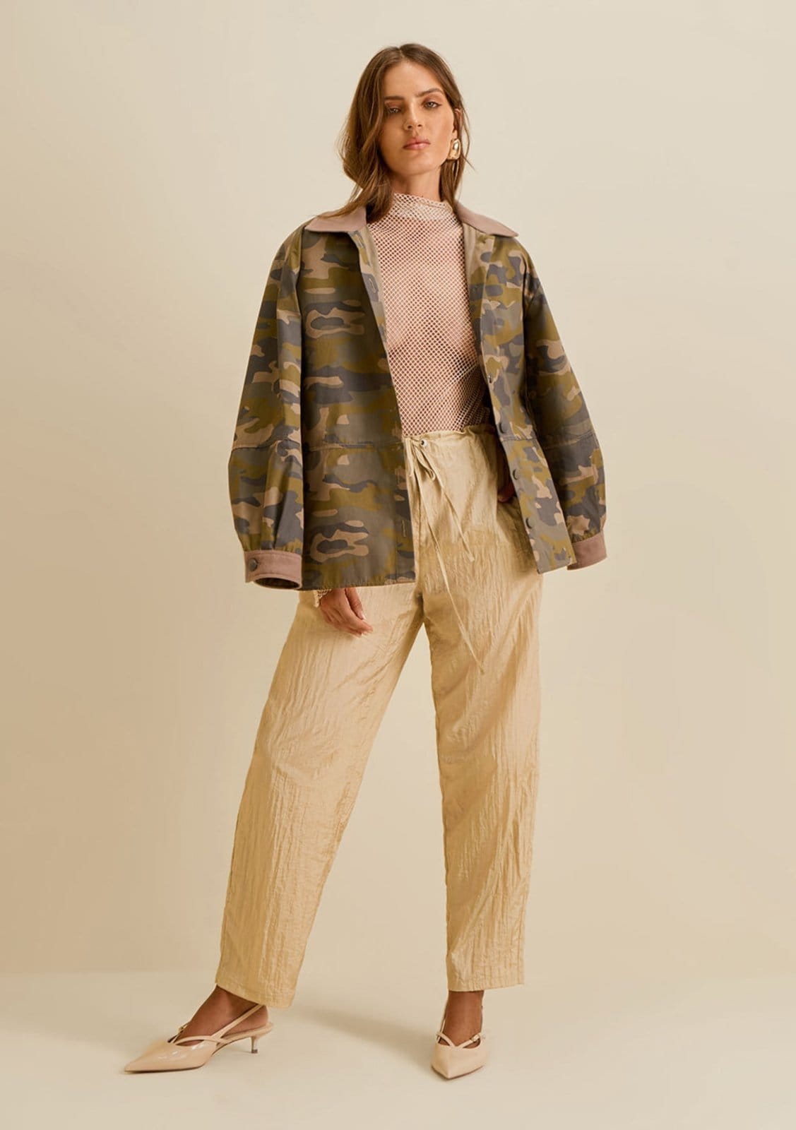 Vista principal Calça Morena Rosa Skinny Média Bege Morena Rosa bege rosa