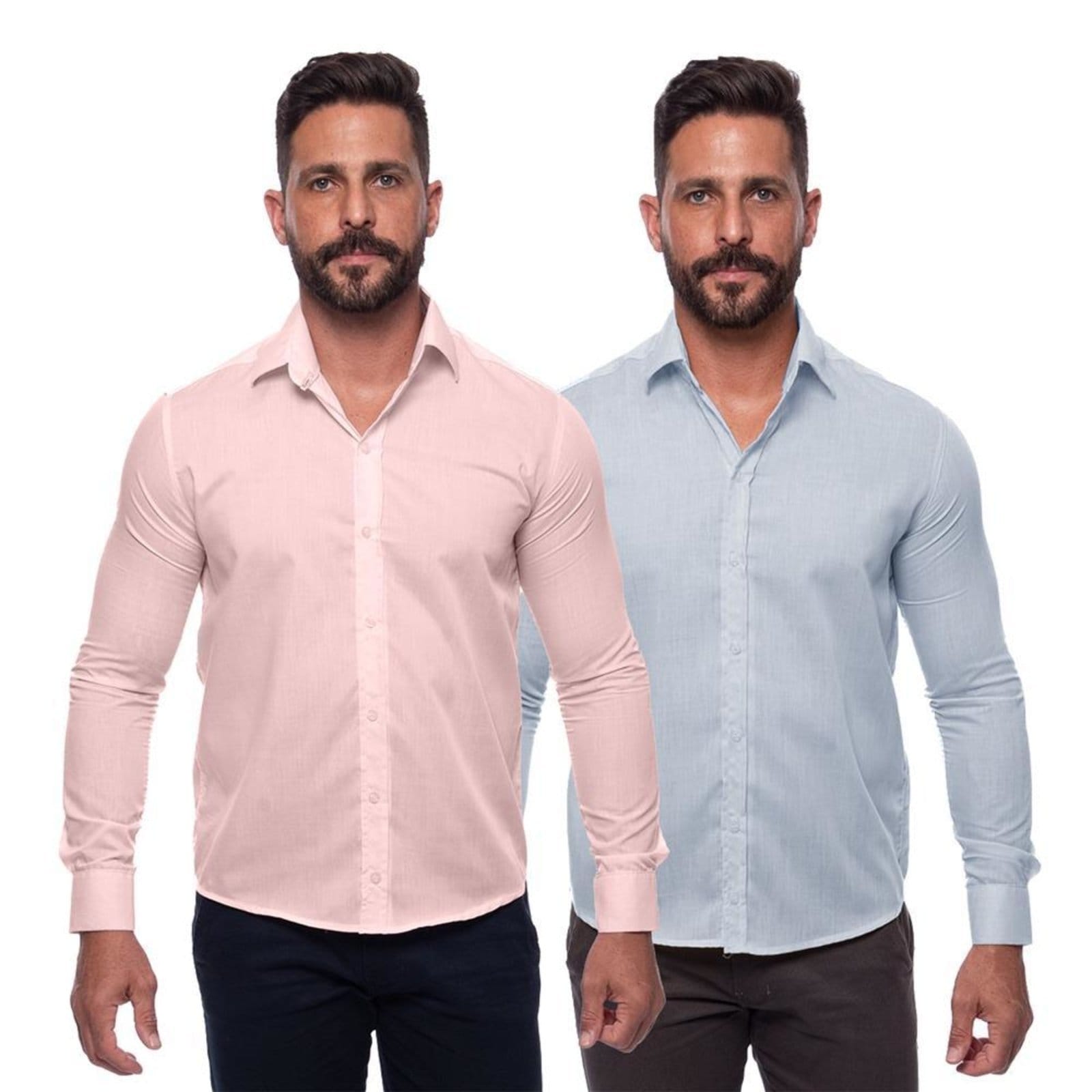 Kit Camisa Social Masculina Manga Longa Slim 2 Peças Azul Claro Floral
