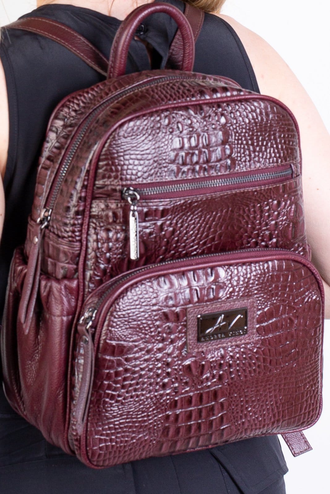 Mochila pequena de couro croco metais grafite Zoey - Marsala