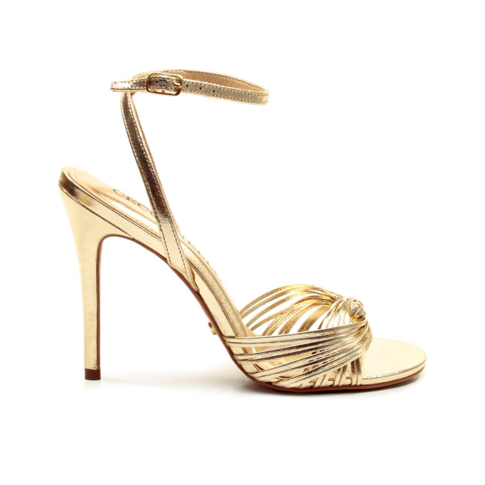 Sandália Couro Ouro Light Salto Alto Cecconello 2844003-4