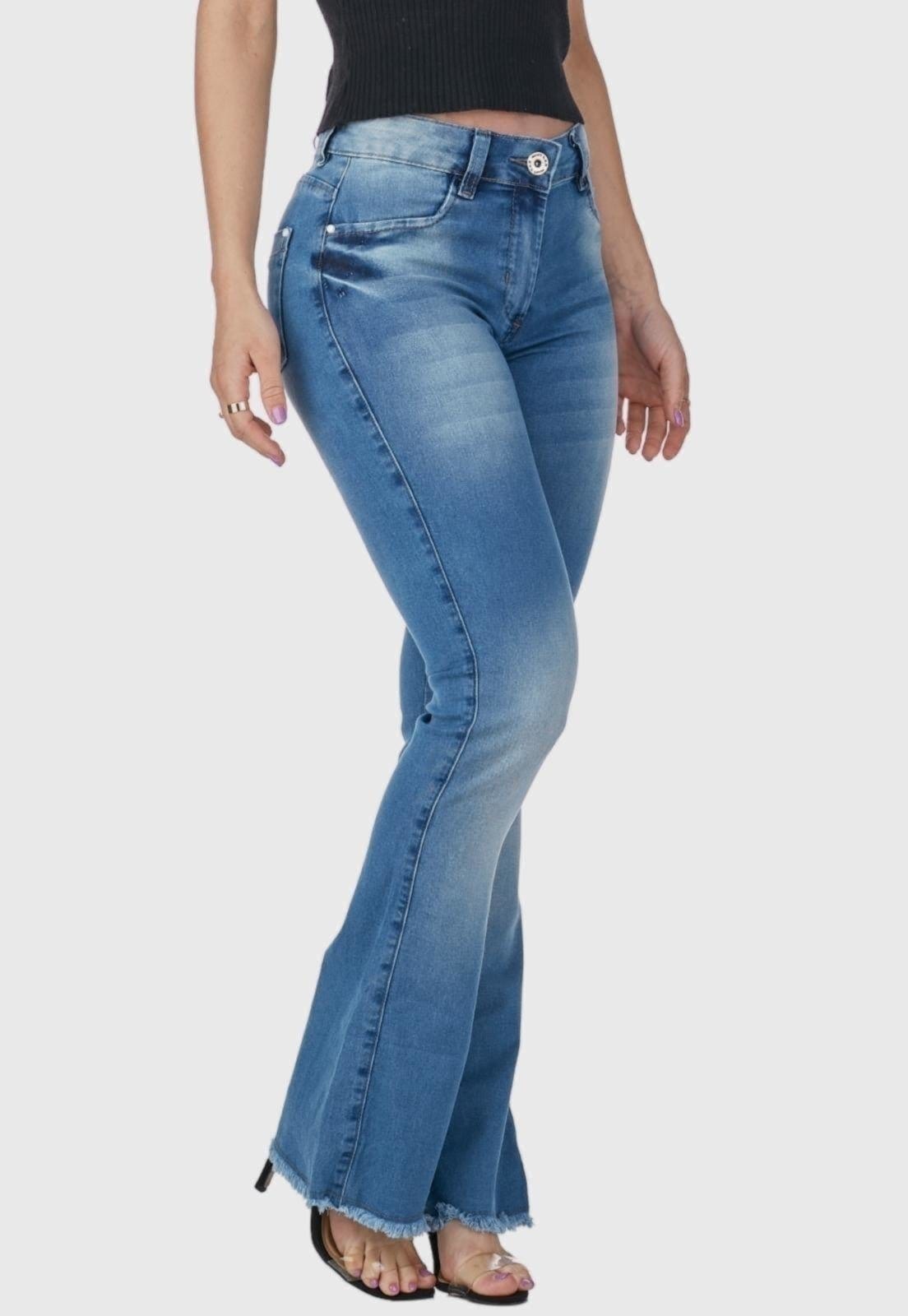 Vista principal Calça Flare HNO Jeans Petit Barra Desfiada HNO Jeans azul
