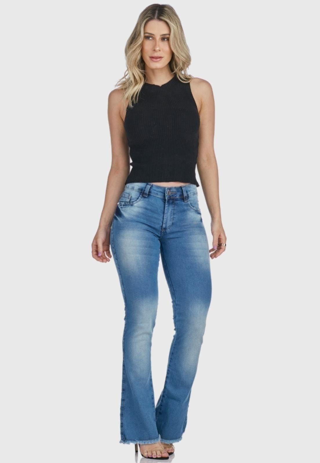 Vista 2 Calça Flare HNO Jeans Petit Barra Desfiada HNO Jeans azul