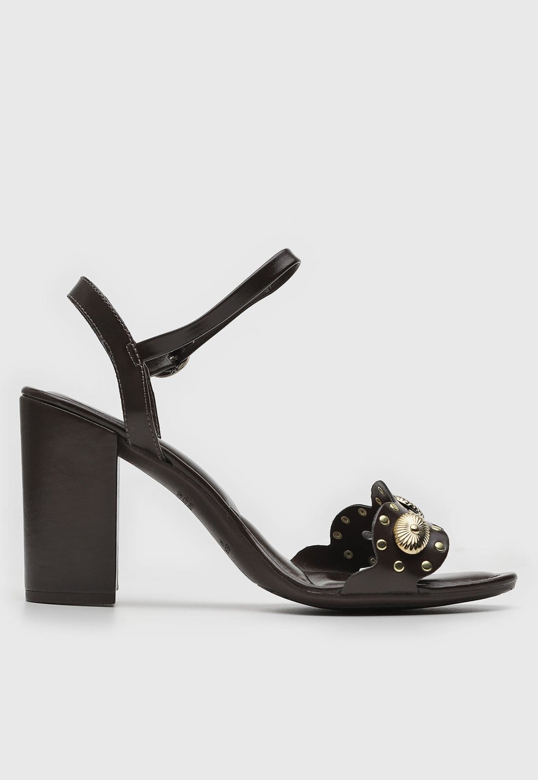 Vista 2 Sandália Feminina VIA UNO Salto Grosso Aplicações VIA UNO café