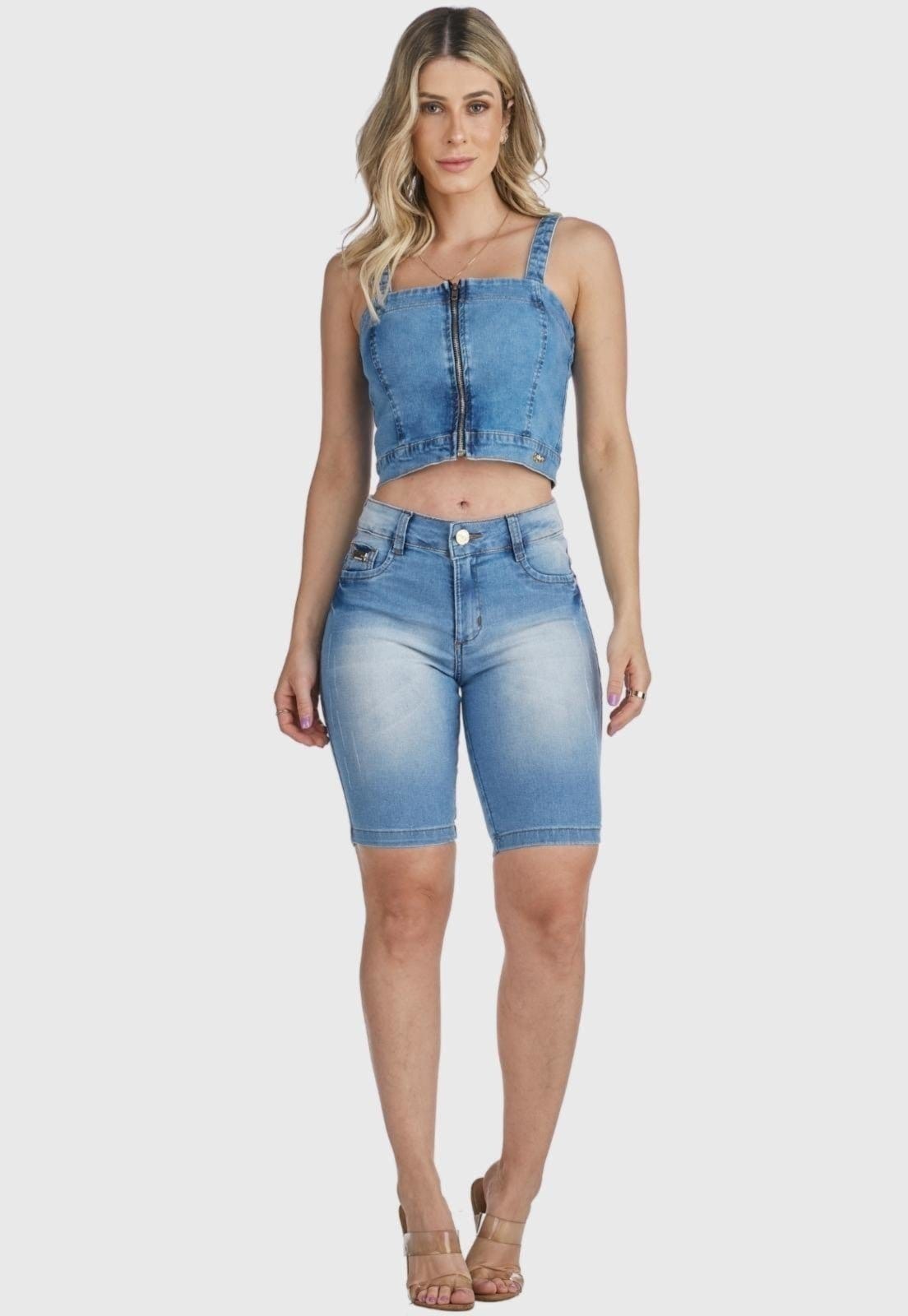 Vista 2 Kit 2 Bermudas Jeans HNO Jeans Ciclista Premium HNO Jeans azul/preto